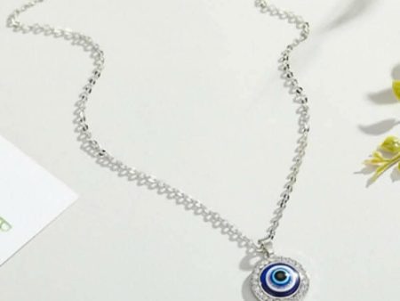 Pinapes Silver-Plated Evil Eye Sea Green Pendant Necklace for Women’s & Girls For Sale