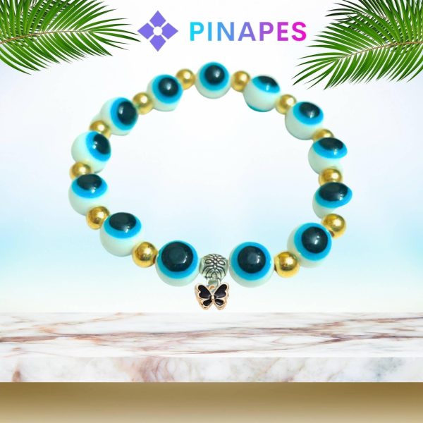 Pinapes Stunning Beaded Bracelet with Butterfly Pendent (White) on Sale