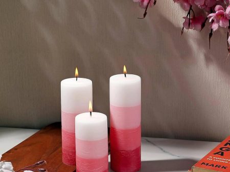 PROSPERRO LUMO by Parkash Candle Set of 3 Fragrance Pillar Candles Shade Finish (RED - Rose) Sale