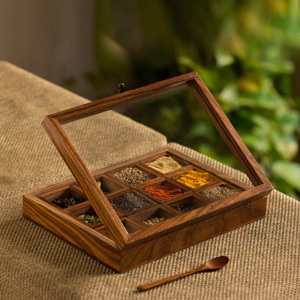 Wooden Spice Box with 12 Containers (Rectangle Shape) Fashion