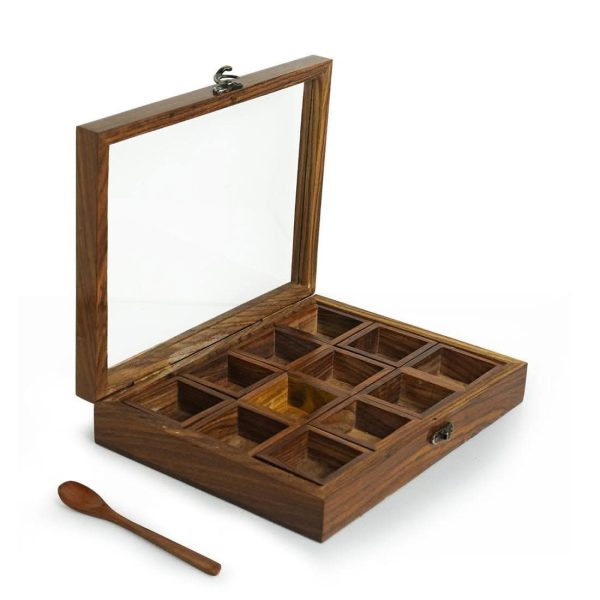 Wooden Spice Box with 12 Containers (Rectangle Shape) Fashion